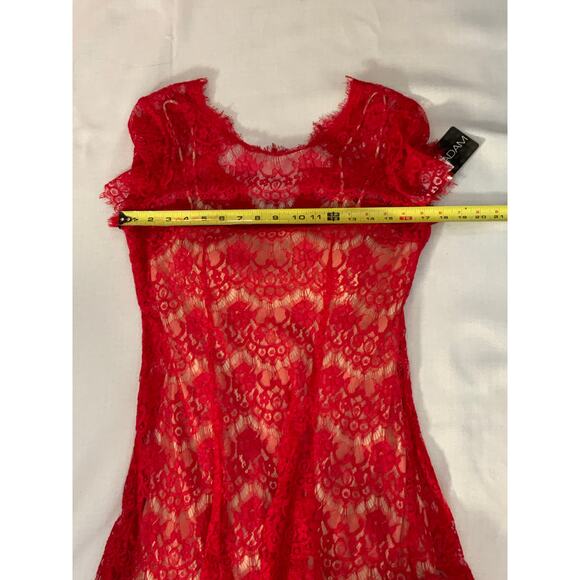 Betsy‎ & Adam Red Lace with Nude Contrast Dress - Picture 6 of 7